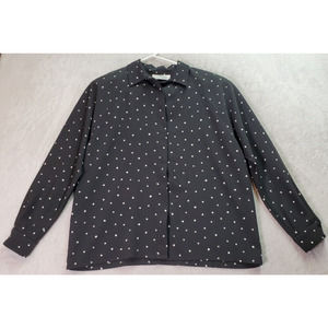Petites De Hobnobber Blouse Top Women Small Black Polka Dot Collared Button Down